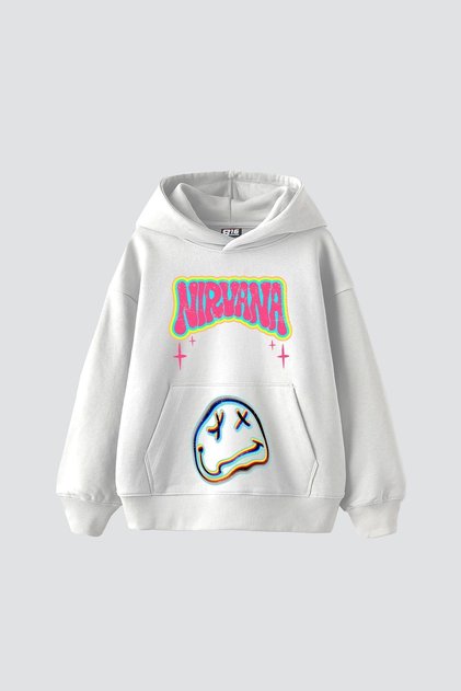 Nirvana Smile Baskılı Oversize Unisex Beyaz
