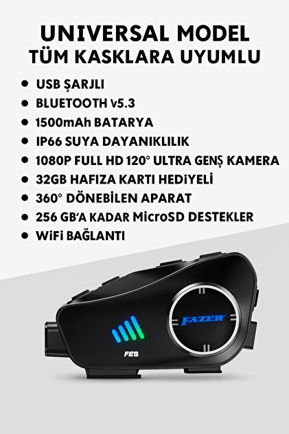 FAZER F29 Bluetooth Kask Kameralı Interkom 1080P Full HD, Suya