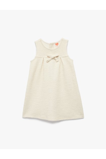 Sleeveless Crew Neck A-Line Bow Tweed Dress