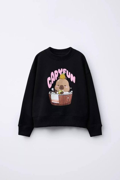 Yeni Sezon Kız Çocuk Capyfun Baskılı Pamuklu Kumaş Sweatshirt