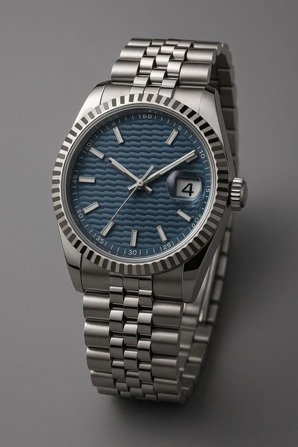 Sky Blue Dial Calendar Display Silver Cord Men's Wrist Watch(in Special Box)