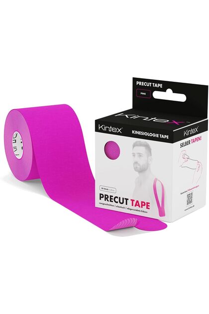 PreCut Kinesiology Sports Tape 25 cm x 5 cm - Muscle Support & Recovery, 20 Strips, Pink