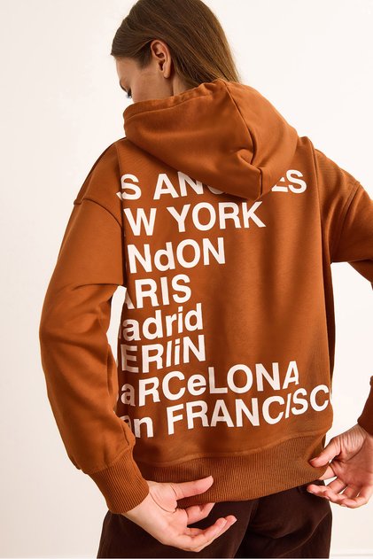 Women's Tile Back Printed Hooded Oversize 2 Thread Sweatshirt Swt-19000721