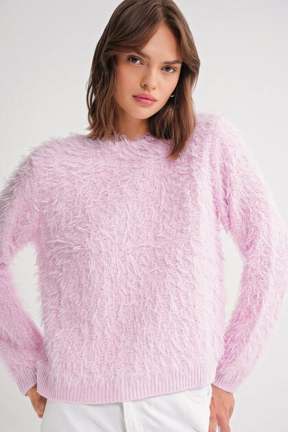 6918 Women's Long Bearded Knitwear Sweater Pink