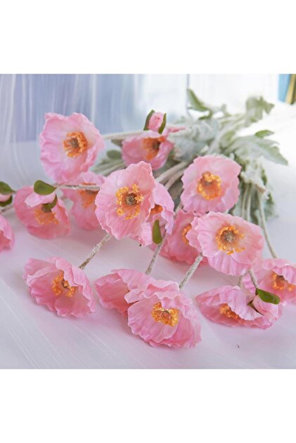 Yapay Çiçek Gelincik Çiçeği Pembe Renk 3 Çiçek 1 Tomurcuk 59Cm