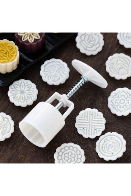 DubaiGallery Cookie Press Mid-Autumn Festival Hand-Pressure Moon Cake Mould with 6 Pcs Mode Pattern