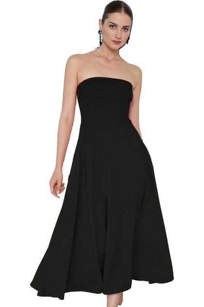 Women's A-Line Midi Length Strapless Evening Dress Floral Pattern Summer Collection Daily Use