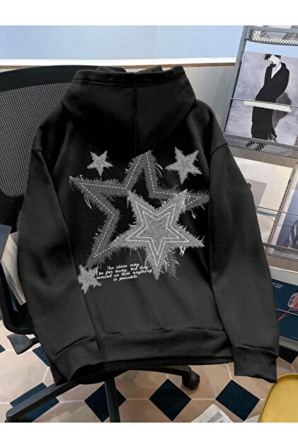 Framgan Unisex Y2k Erkek/Kadın Star Yıldız Baskılı Kapüşonlu