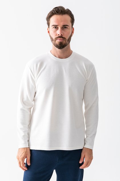Men's Crew Neck Textured Cotton Sweatshirt White - 5714