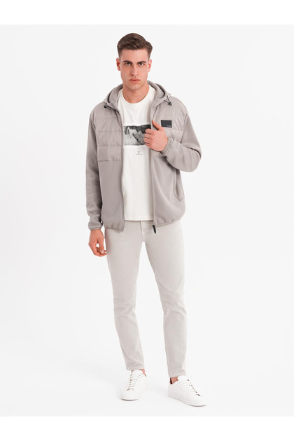 Leichte Herrenjacke mit Kapuze und dekorativer Steppung, Grau OM-JANP-0160