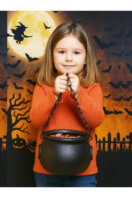Cadılar Bayramı Cadı Kazanı Şeker Kovası Halloween Parti Dekorasyonu 16 cm
