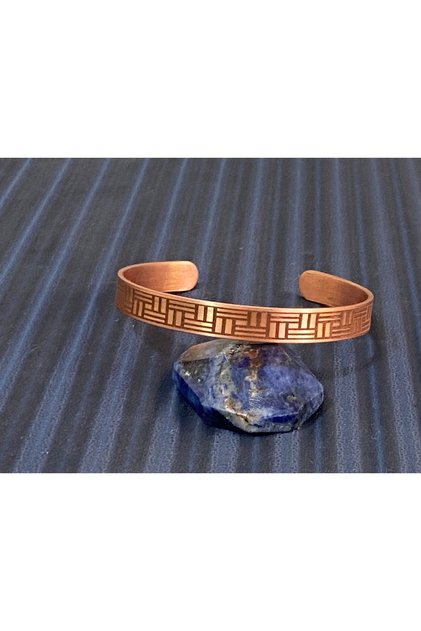 Pattern Embroidered Dual Copper Bracelet with Solomon Seal, Ayetel Kürsi, Kün Fe Yekün, El Fettah, and Nazar Verse