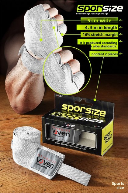 Voven Boxing Muay Thai Bandage Λευκός επίδεσμος πυγμαχίας Muay Thai Bandage Περιτύλιγμα χεριών Λευκό 4,5 μέτρα