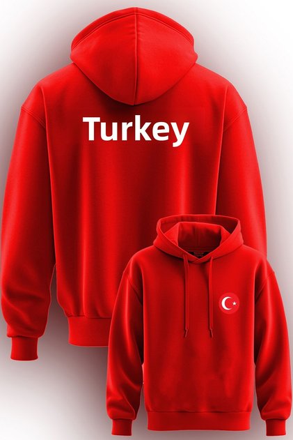 Turkey Printed 3 Threaded Hooded Sweatshirt Hoodie Turkey55501