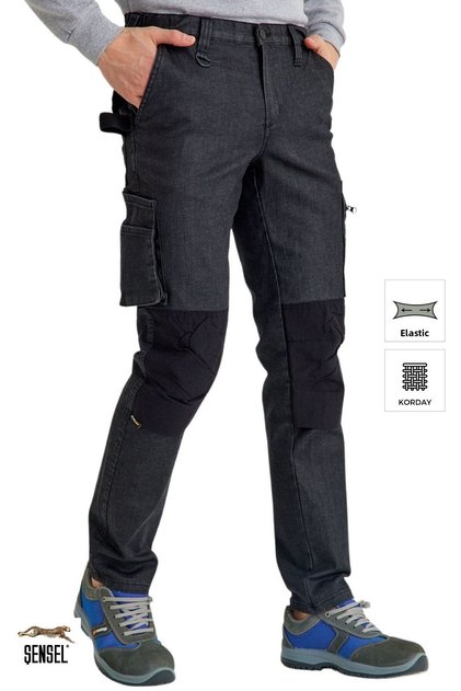 Denim Work Trousers, Grey-Black -54E6537- Flexible, Lycra