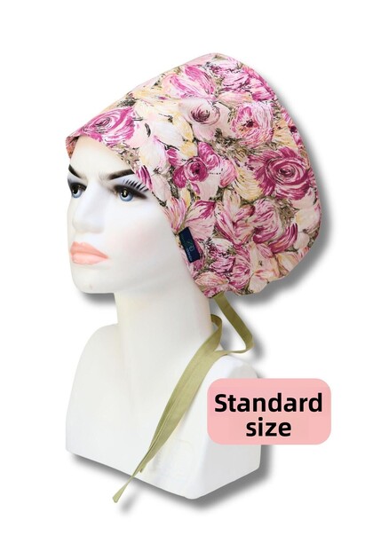 Standard Size Oil Paint Flowers Fuchsia Surgical Bonnet Doctor Nurse Healthcare Hospital Bonnet