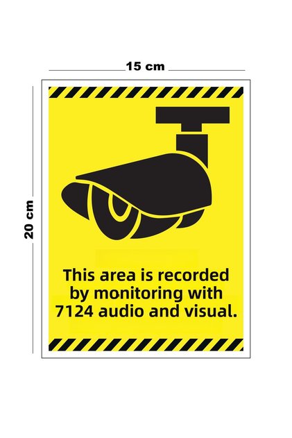 Metal This Area 7 24 Monitored by Audio and Video Record under 15cm X 20cm Warning Sign Directional