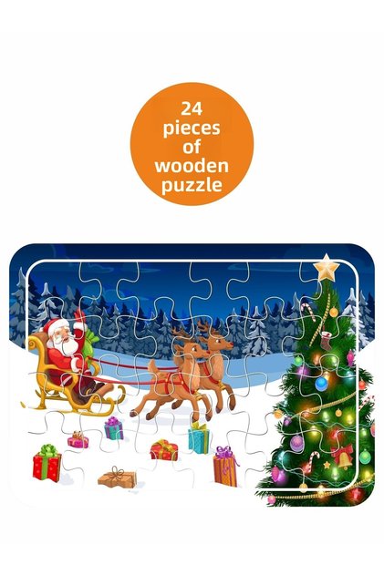 Santa Claus And His Reindeers 24 Piece Wooden Puzzle