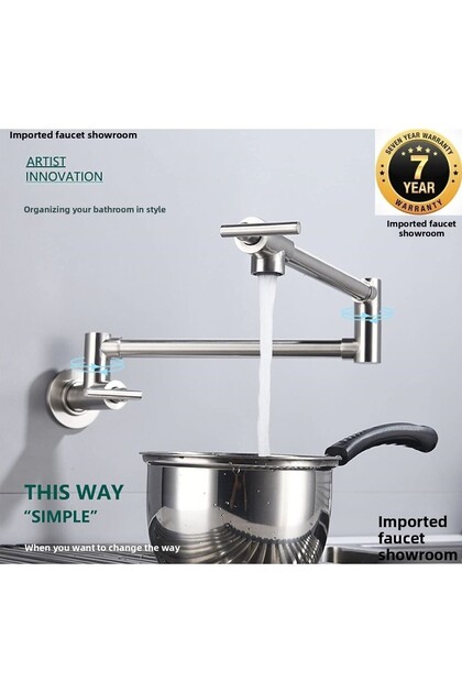 Kitchen Stovetop Faucet Pot, New Model, Imported, Matte Chrome Nickel, 7-Year Warranty.