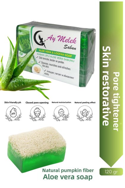 Natural Pumpkin Fiber Beauty Soap with Aloe Vera Extract, Skin Anti-Wrinkle Effective