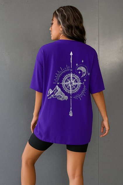 Compass Printed Oversize Unisex T-Shirt