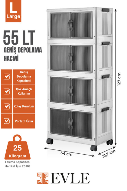 Katlanabilir Modüler Dolap 4 lü 54 cm x 31,7 cm x 127 cm