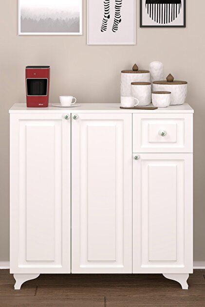 Fly Mobilya Hermas Çok Amaçlı Dolap, Mdf Beyaz Erzak Kiler Dolabı