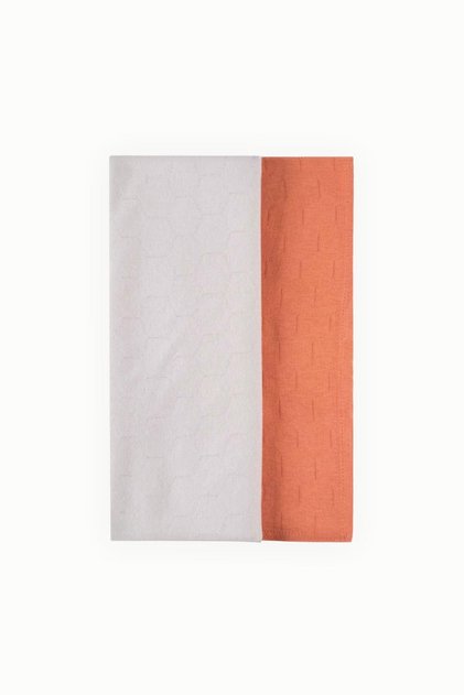 2-Piece Cotton Muslin Blanket Set, 70x70 cm, Grey - Terracotta Color