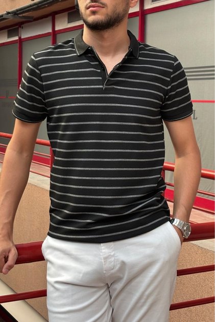 Men's Striped Polo Collar T-Shirt