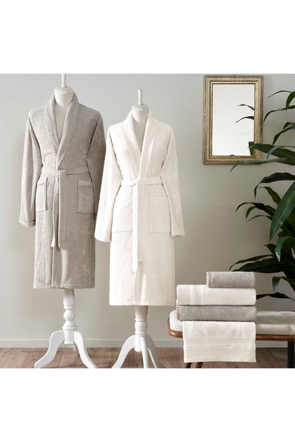 Комплект халати Flame Bamboo Classic Family, цвят Stone Ecru, норка