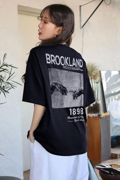 Women's Navy Blue 1898 Printed Oversize Salas Boyfriend T-Shirt