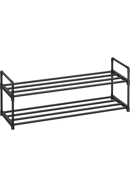 Suport pantofi 92x30x34 cm, 2 niveluri, suprapunibil, structură metalică, negru