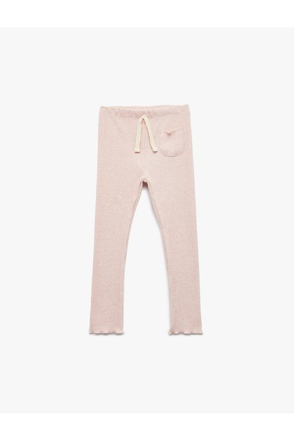Pocket Detailed Waist Lace-Up Viscose Blended Ribbed Leggings