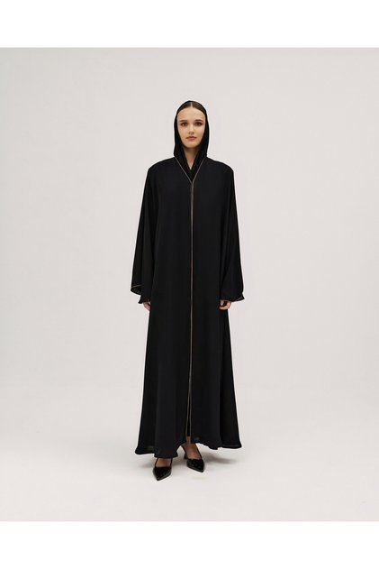 Internet abaya, half-flare, wide, with beige edges - black - Internet abaya, half-flare