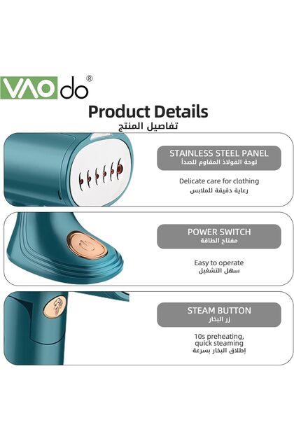 Folding Handheld Garment Steamer with Brush, 25g/min Steam, 10-Sec Heat-up