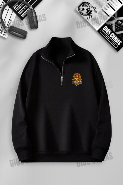 Unisex Women Men Gryffindor Printed Stand Collar Half Zipper Basic Sweatshirt