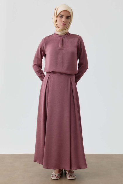 Plikaşe Detaylı Etek - Marsala