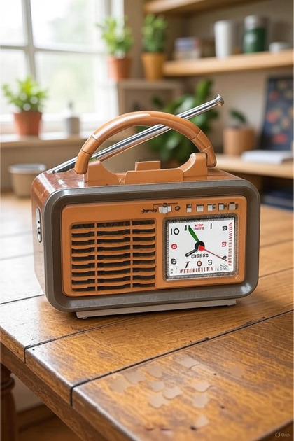Retro Nostaljik Radyo MP3 Çalar Bluetooth Hoparlör FM,SD,USB Şarjlı/Pilli El Feneri,Saat