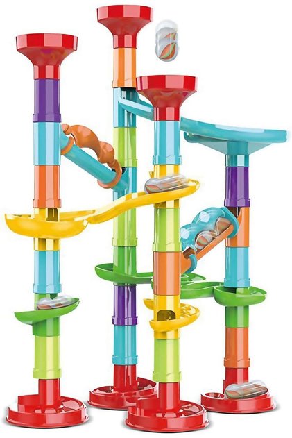 Marble Run Building Blocks Set, STEM Maze Game with Glass Marbles for Kids