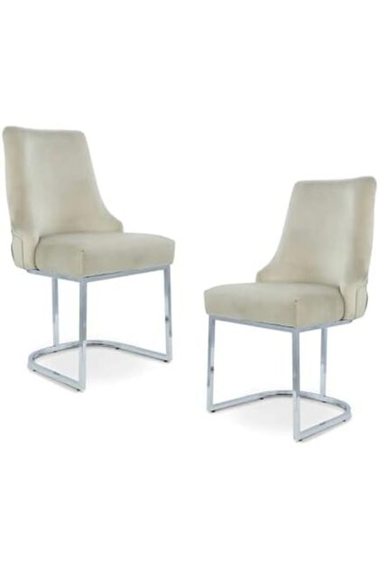 Set of 2 Taupe Velvet Dining Chair with Chrome Legs - Bianca