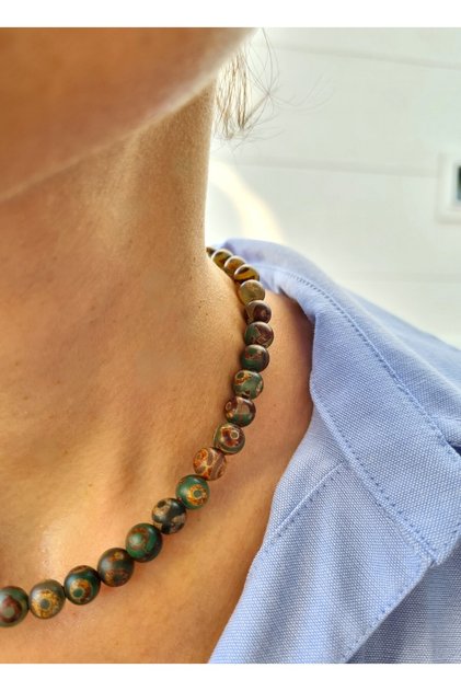 Tibet Agate Natural Stone Pendant | Spiritual Elegance