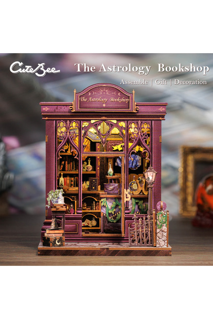 Astrology Bookshop CUTEBEE Wooden Book Nook Miniature Model DIY Dollhouse Room Kit Bookstore Bookshe