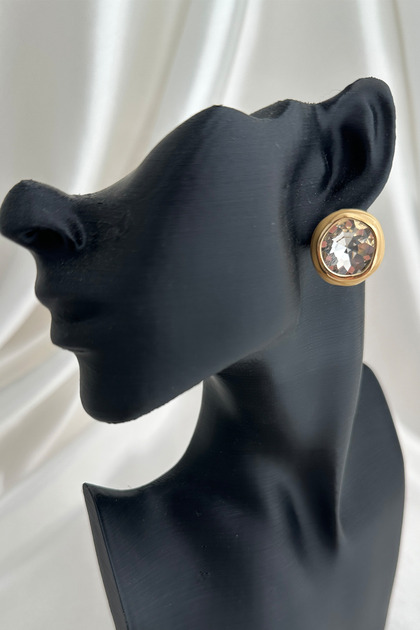 Gold Color Stone Geometric Shaped Stud Design Earrings (2cm)