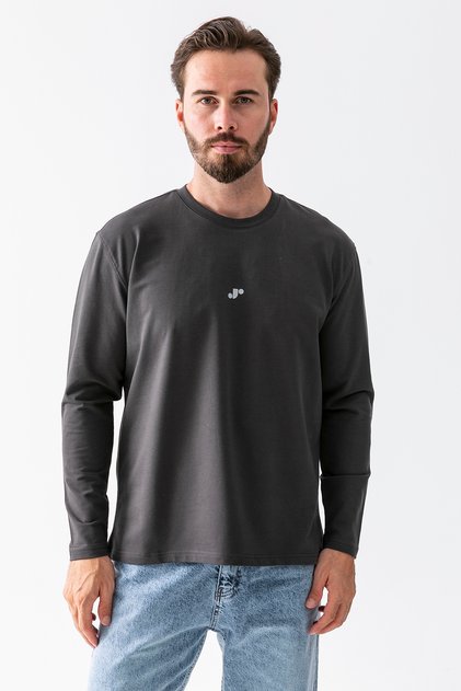 Erkek Bisiklet Yaka J Baskılı %100 Pamuklu Sweatshirt Antrasit - 25K 5725