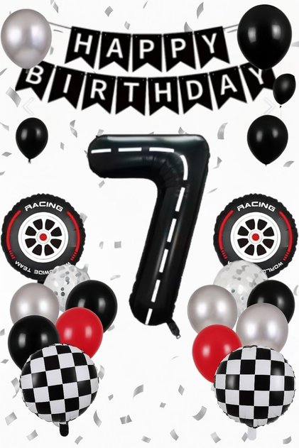 Balloon Set 7 Years Old Birthday Concept Party Supplies Race Theme Wheel Foil Helium Compatible