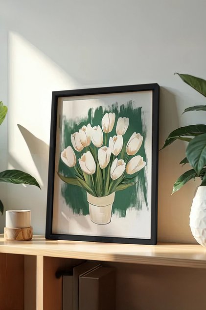 Çiçek Vazo tasarımlı Çerçeve Görünümlü Mdf Tablo