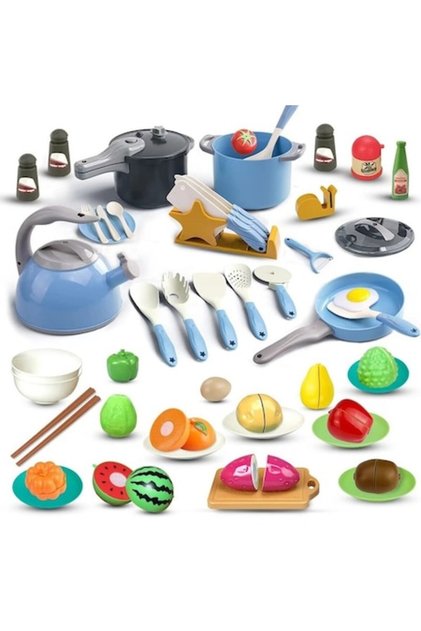 Set accesorii pentru bucatarie copii Mixbo, plastic, 39 piese, 3 ani +, albastru