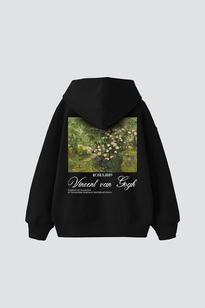 V. Van Gogh Roses Printed Oversize Unisex Black