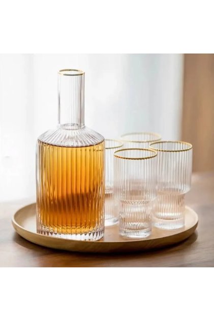 Set sticlă apă 1.1L + 4 pahare 260ml, sticlă, Dune