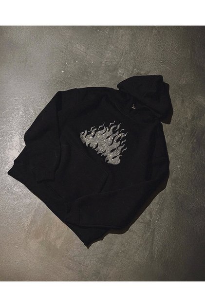 Flame Stone Printed Oversize Unisex Black